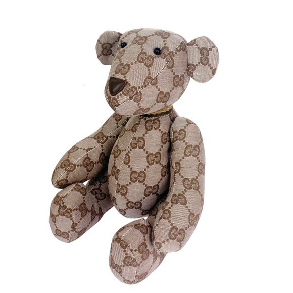 Authentic GUCCI GG Pattern Teddy Bear Bear Bag Plush Doll Stuffed Toy Brown Ital - Picture 1 of 10